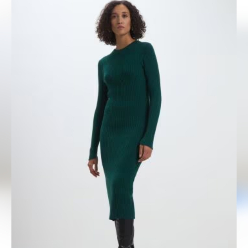 Zara Knit Long Sleeve Midi Dress  Green Size S